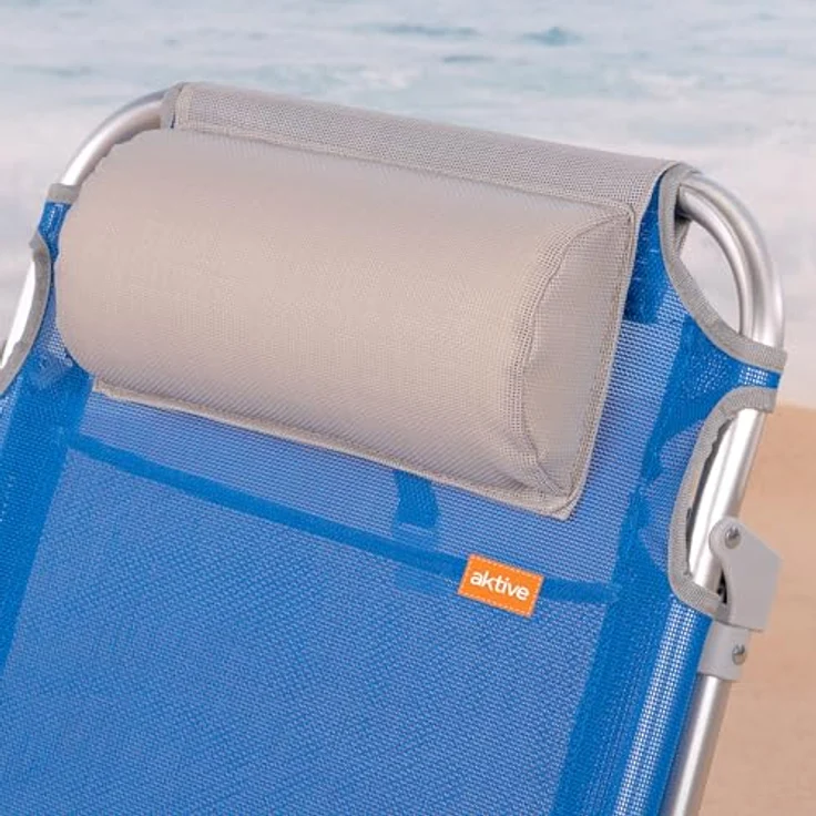 Aktive 62609 Strandklappstuhl mit Kissen, Liegestuhl, 4 Positionen, 62 x 62 x 76 cm, Sitzhöhe 20 cm, Tragegriff, Seitentasche, Blau, Aktive Beach – Bild 6