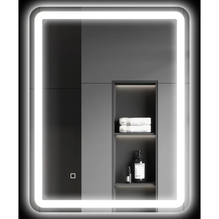 MELAYR, Badezimmerspiegel, beleuchtet, Touch-Steuerung, beschlagfrei, dimmbar, 3 Lichtfarben, 70x90 Silber