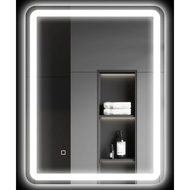 MELAYR, Badezimmerspiegel, beleuchtet, Touch-Steuerung, beschlagfrei, dimmbar, 3 Lichtfarben, 70x90 Silber – Bild 1