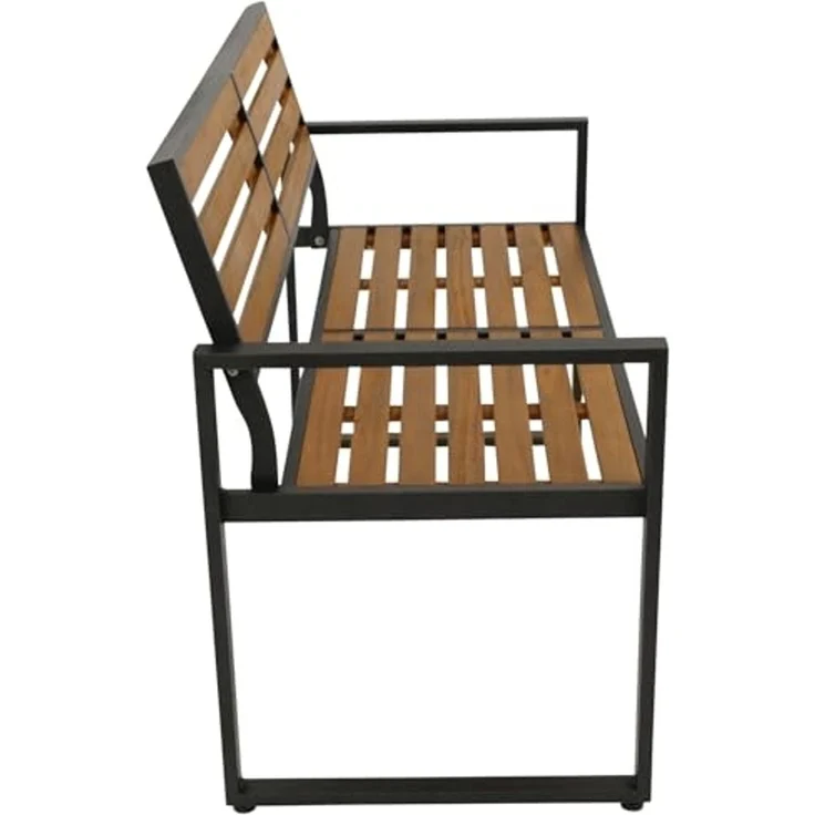DEGAMO Garten-Essgruppe RAGUSA (1x Bank, 2x Sessel, 1x Tisch), (4-tlg), Metall anthrazit + Akazie, modernes Design – Bild 5