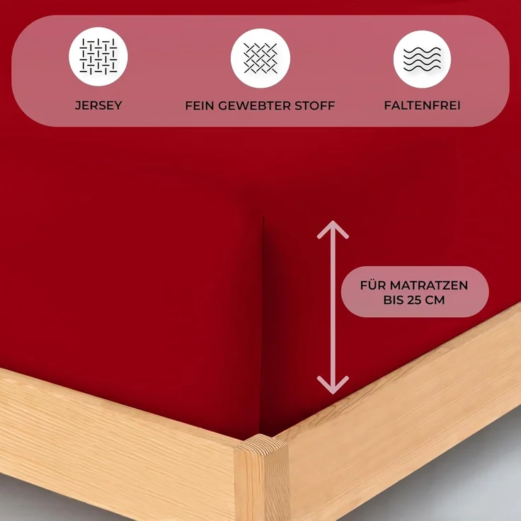 Buymax® Spannbettlaken 90x200 cm Baumwolle 100% Spannbetttuch Bettlaken Jersey, Matratzenhöhe bis 25 cm, Farbe Rot – Bild 3