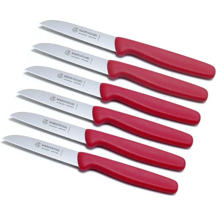 Marsvogel Solingen | Schälmesser Set | 3 gerade Klingen | ergonomische PP-Griffe | 6-teiliges Set | Farbe: Rot