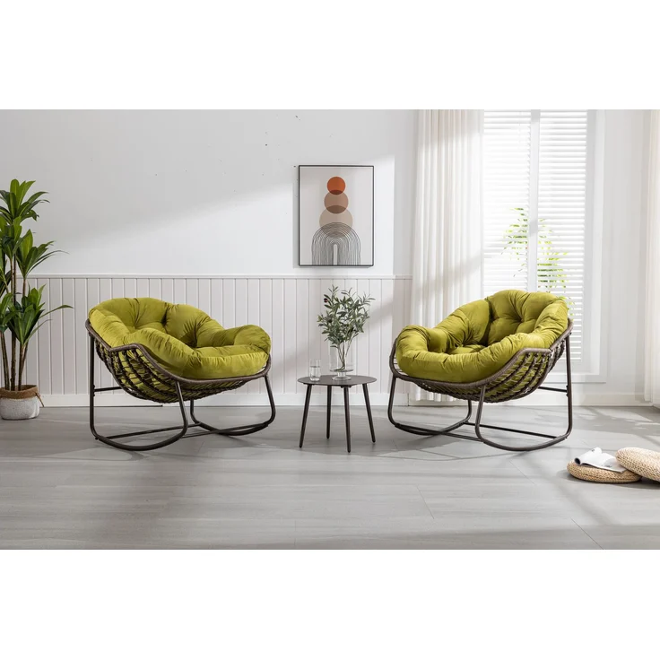 JARDJ Rattan-Schaukelstuhl für den Außenbereich, gepolsterter Schaukel- und Liegesessel für Veranda, Wohnzimmer, Terrasse, Garten, Olivgrün – Bild 8