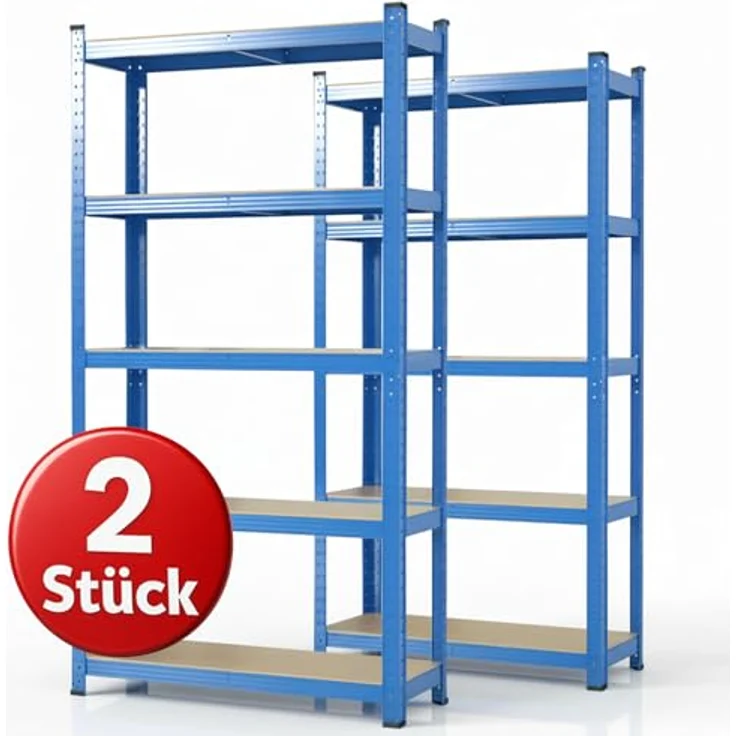Floordirekt Schwerlastregal, 2er Set, blau 200 x 100 x 50 cm Steckregal, Kellerregal, Lagerregal, Werkstattregal, Werkbank - 5 verstellbare Böden (Lakota) – Bild 9