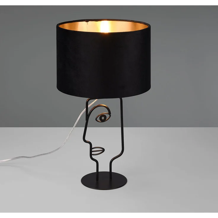 LED Tischleuchte, Metall, schwarz, Stoff, Gesicht-Design, H 42cm – Bild 6