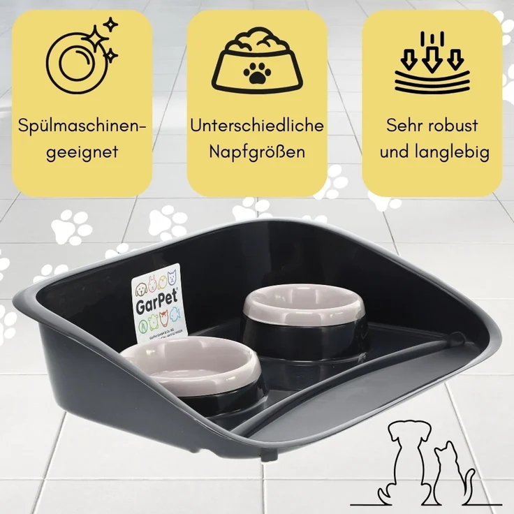 GarPet Futterstation 2x Futterstation 2 Näpfe Futterbar Napfset Hunde Futter Napf Matte – Bild 3
