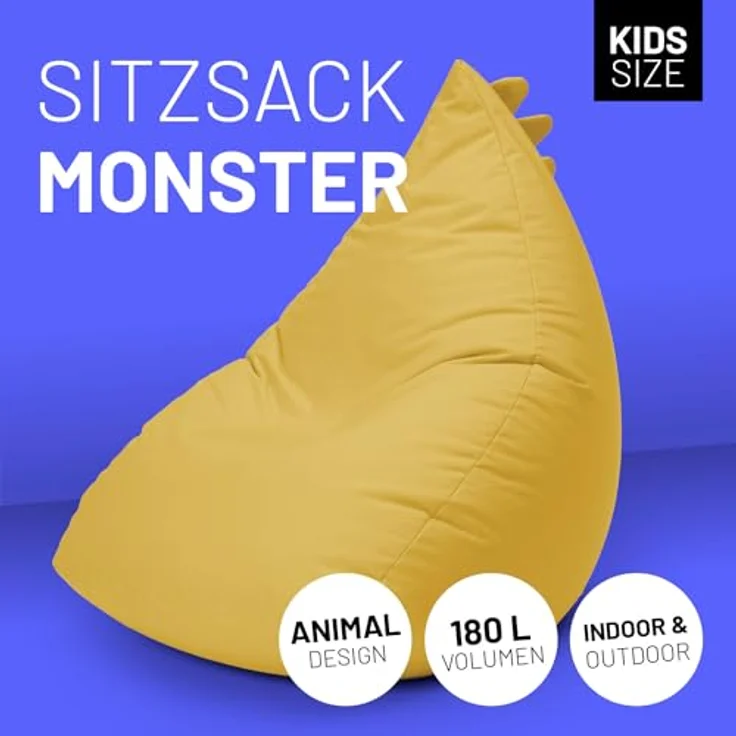 Lumaland Sitzsack Kinder Monster 80 x 80 x 70 cm, weiches Sitzpolster, pflegeleichtes Material, leicht – Bild 4