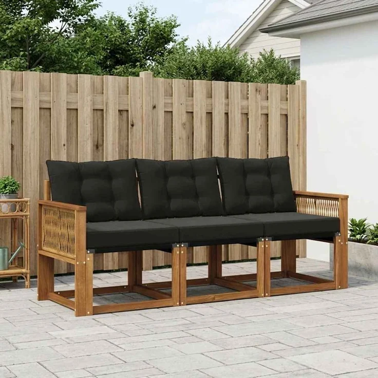 vidaXL Outdoor-Sofagarnitur 3 stk. 3-Sitzer Natur und Schwarz 3381748 – Bild 1