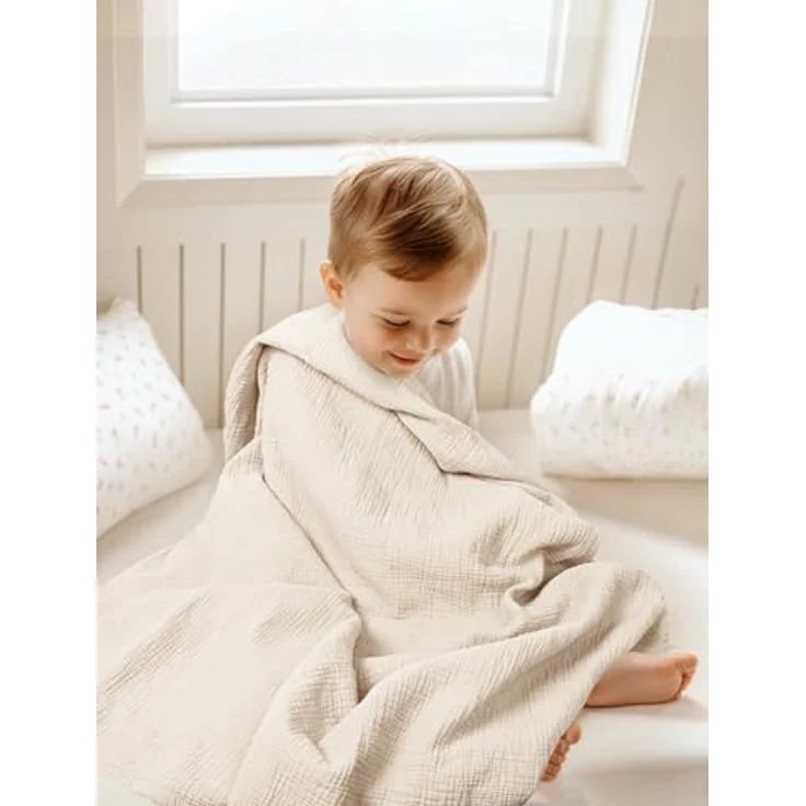 Lulu moon Musselin Decke Baby - Atmungsaktive Babydecke,Baby Decken Neugeborenen,Weiche Krabbeldecke für Kinder,Musselin Schlafdecken für Kleinkinder Mädchen Junge 120x120 cm(Elfenbein) – Bild 9