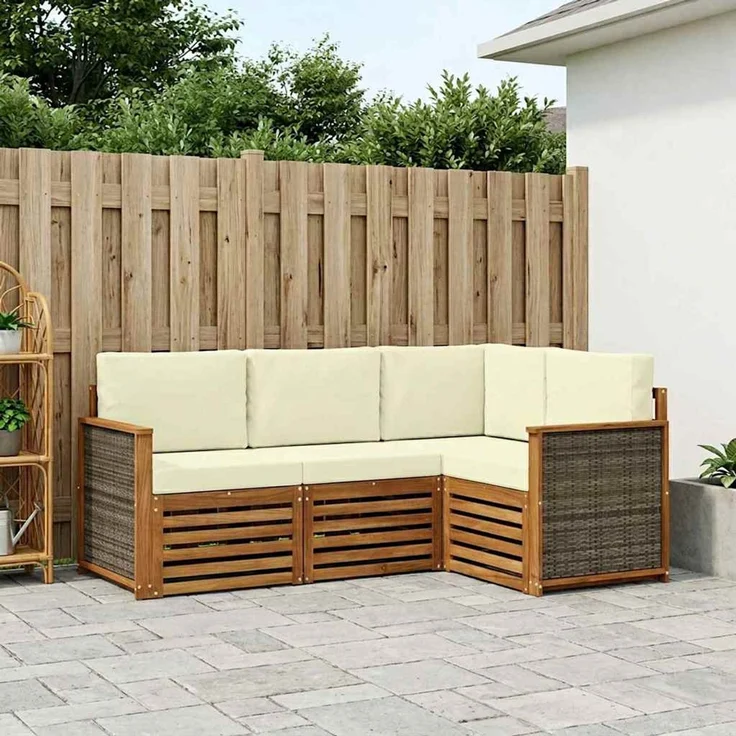 vidaXL Outdoor-Sofagarnitur 4 stk. 4-Sitzer Natur und Creme 3384286 – Bild 1