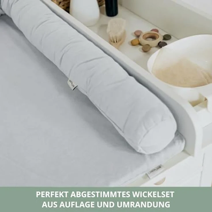 LIMMALAND Wickelauflage 76 × 79 cm mit Wickeltischumrandung – aus 100% Baumwolle, waschbar, sanfter Liegekomfort (Soft Grey, Wickelauflage) – Bild 2
