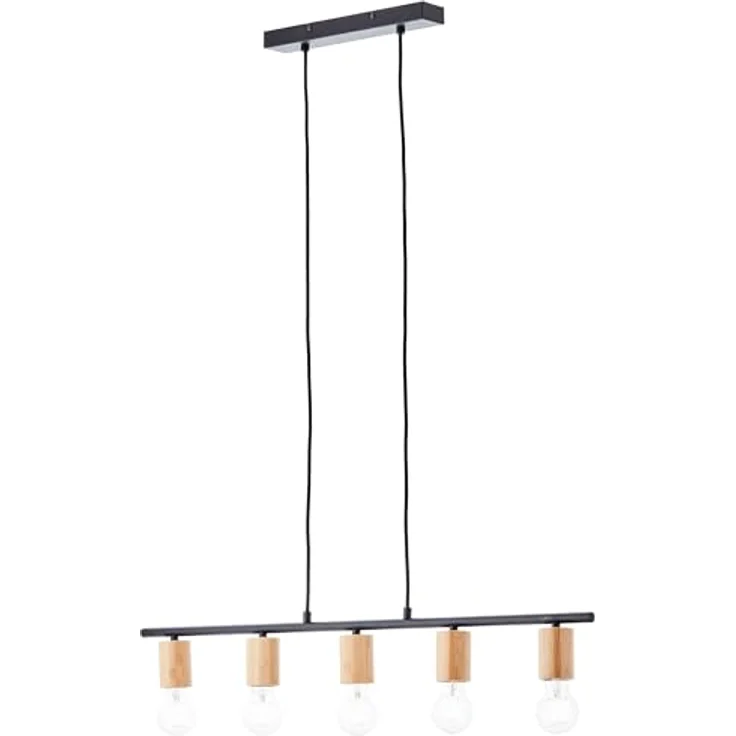 BRILLIANT Kerry Pendelleuchte 5-flammig, Höhenverstellbar, schwarz/holz, dimmbar, variabel mit dekorativem Textilkabel – Bild 5