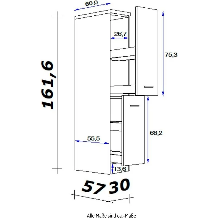 Flex-Well Apothekerschrank Antigua (B x H x T) 30 x 162 x 60 cm, mit 4 Ablagen – Bild 2