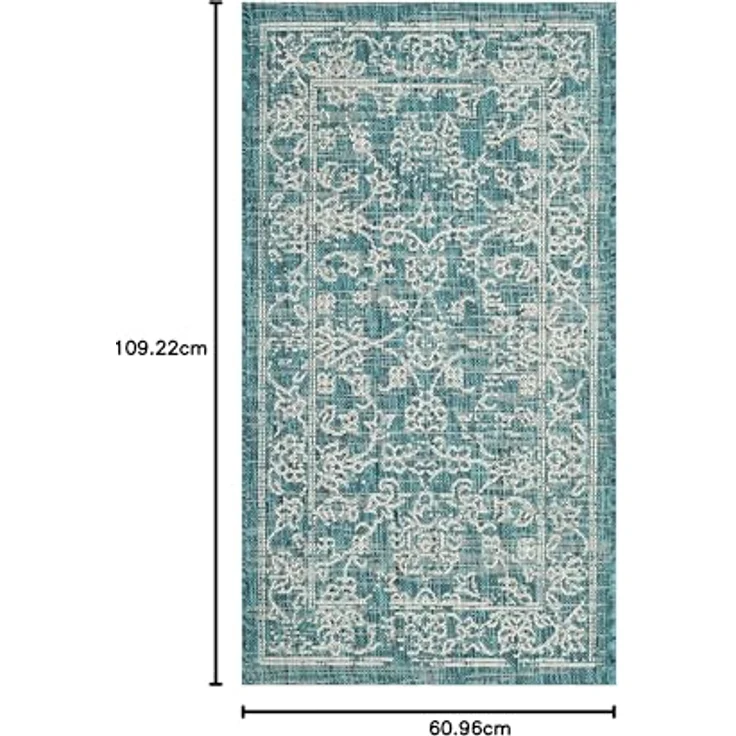Safavieh Geometrisch Teppich für Drinnen & Draussen - Courtyard Collection, Kurzer Flor, Grau und Marineblau, 61 X 109 cm – Bild 3