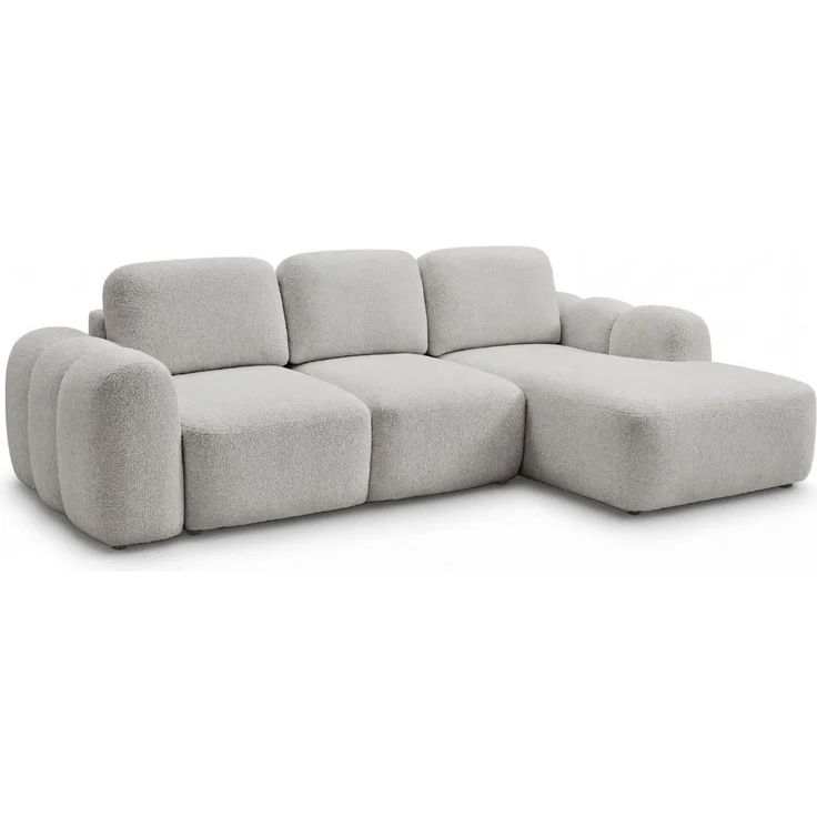 GRAINGOLD Ecksofa Avelin, Eckcouch für Wohnzimmer, L-Form mit Schlaffunktion und Bettkasten, Bouclé-Stoff, Grau, Rechts – Bild 5