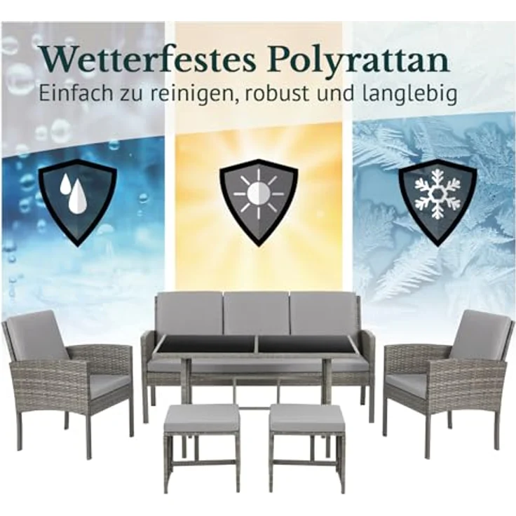 SVITA Gartenlounge-Set DENVER, (Gartenmöbel-Set), Essgruppe, Rattan, Inkl. Kissen – Bild 4