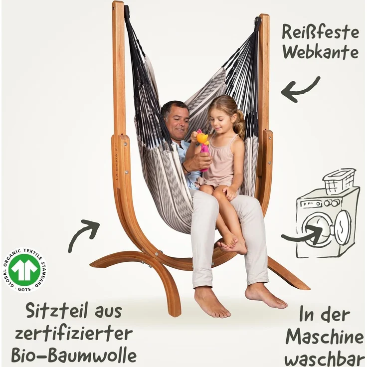 La Siesta 'Udine Organic Zebra' Hängesessel, beige, Bio-Baumwolle mit Eucalyptus-Gestell, 115 x 180 x 125 cm – Bild 3