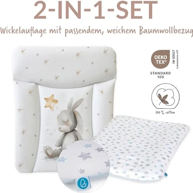 Ceba Baby® Wickelauflage 50x70 cm – Weiche Baby Wickelunterlage mit abnehmbarem Baumwollbezug – Wasserdicht, abwaschbar – Für Jungen und Mädchen – OEKO-TEX® Standard 100 – Made in EU – Bild 3
