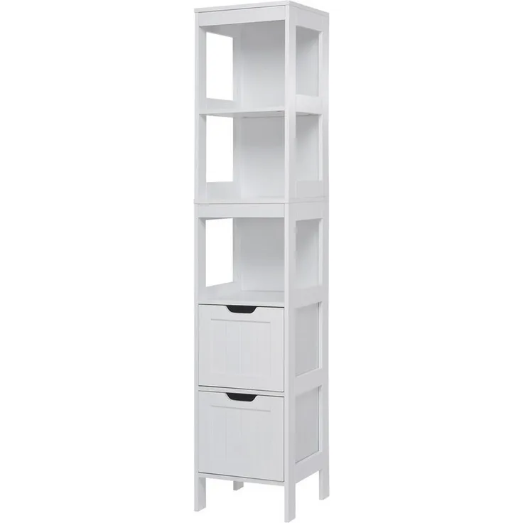 Mondeer Badkommode Badezimmerschrank, Hochschrank, Badschrank, mit 2 Schubladen und 3 offenen Regal