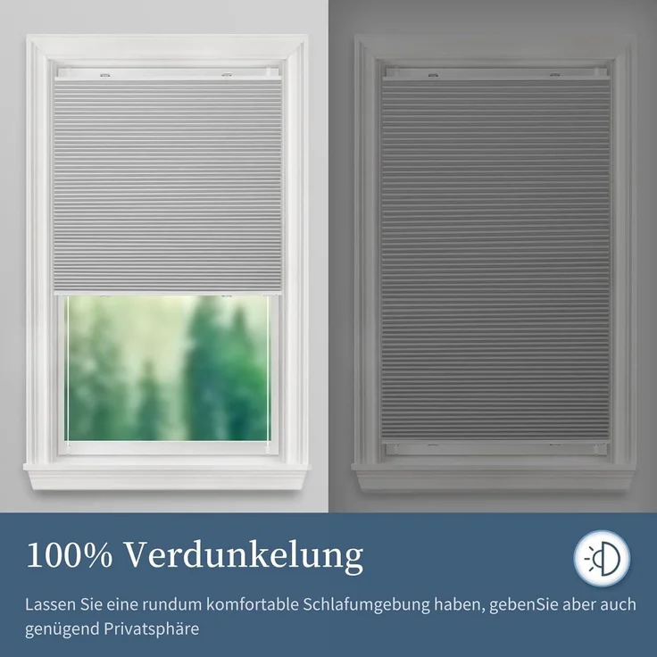 Verdunklungsplissee Klemmfix ohne Weiß-hellgrau B65 x H130 cm – Bild 7