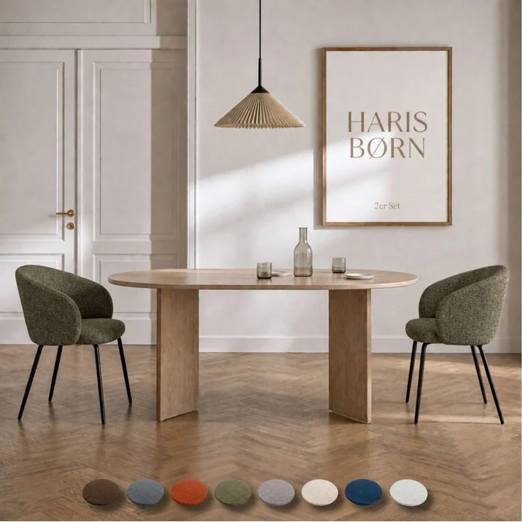 Haris Børn Esszimmerstuhl mit Armlehnen NØR - Hochwertige Polsterstühle für Esszimmer (Set, 2 St), Grün - Premium Esszimmer Stühle & Wohnzimmer Stühle – Bild 1
