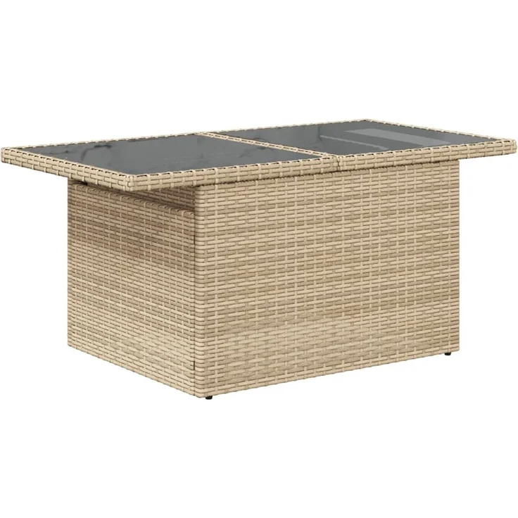 Gartentisch, Balkontisch mit Glasplatte Beige 100x55x73 cm Poly Rattan – Bild 7