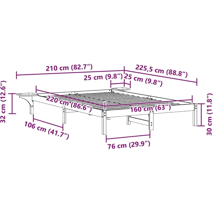 vidaXL Bettgestell mit Nachttischen Weiß 160 x 220 cm 873251 – Bild 10