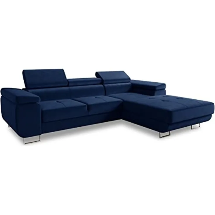 Ecksofa Divo mit Schlaffunktion, Bettkasten und einstellbare Kopfstützen (Dunkelblau (Kronos 09), Ecksofa Rechts)