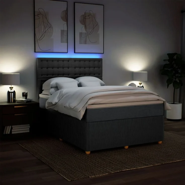 vidaXL Boxspringbett mit Matratze Dunkelgrau 140x200 cm Stoff 3294394 – Bild 4