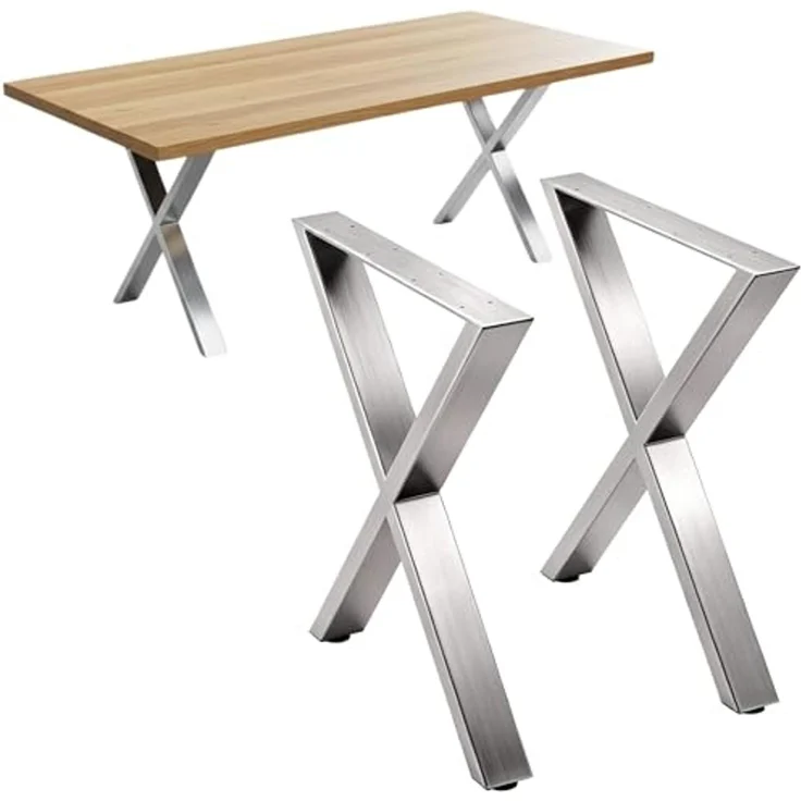 DanDiBo 2x Tischbeine Edelstahl 72 x 60 cm Tischgestell Höhenverstellbar 96676 Tischfüße Möbelfüße Tischkufen Esstisch Beine – Bild 1