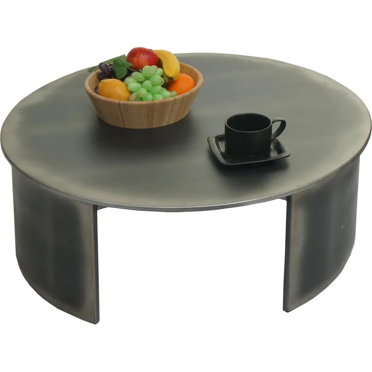 Couchtisch HWC-L74, Beistelltisch Wohnzimmertisch, MVG-zertifiziert Industrial, rund Ø80cm, Metall-Optik gebürstet