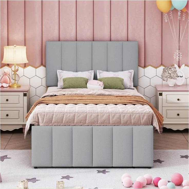 Flieks Polsterbett, Einzelbett 90x200cm mit 3 Schubladen und Ausziehbett 90x190cm – Bild 2