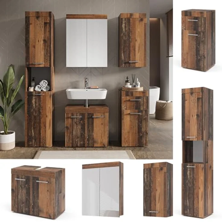 Vichy Badmöbelset Luna, 5-teiliges Oldstyle Badmöbel-Set mit Waschbeckenunterschrank und Spiegelschrank – Bild 2