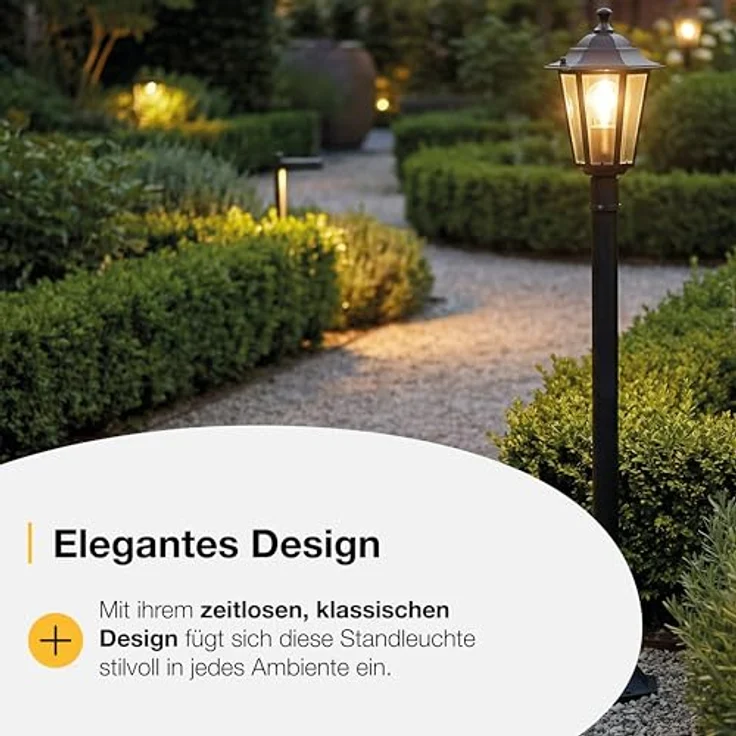 Brilliant spritzwassergeschützte Wegelampe - Standleuchte für den Außenbereich - Stehlampe mit 1x E27-Fassung für max. 40W - für den Garten aus Metall/Glas, in schwarz mit IP44-1m Höhe – Bild 7