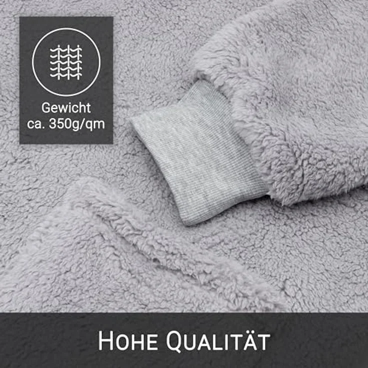 Zollner Kuscheldecke, Hellgrau, Oeko-Tex® Standard 100, 175x130 cm, mit Kapuze und großen Fronttaschen – Bild 4