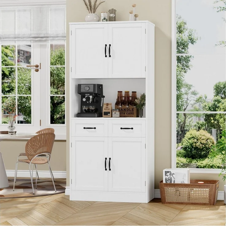 HOMECHO Hochschrank Küchenbuffet mit 4 Türen 2 Schubladen und offenen Fächern – Bild 2
