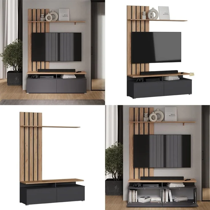 Wohnwand Harro Goldkraft Eiche/Greige Vicco – Bild 7