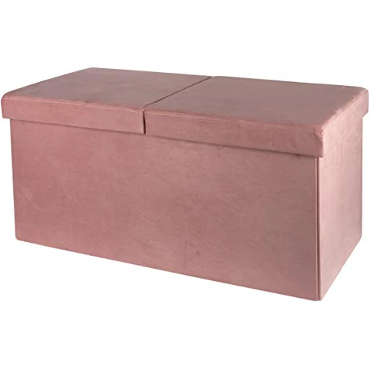 Baroni Home Faltbare Samttruhe, Aufbewahrungsbank, Loungehocker, Fußhocker Truhe, 76 x 38 x 38 cm, Puderrosa – Bild 2