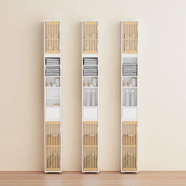 SoBuy BZR34-BW Badezimmer-Hochschrank, MDF, Lackiert, Weiß, 20 x 180 x 20 cm – Bild 6