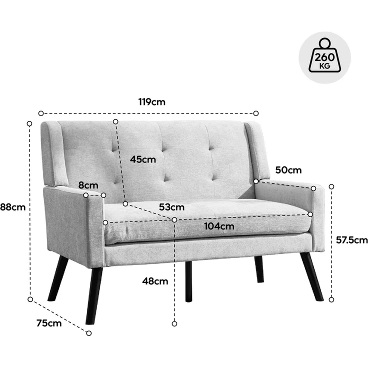 LVHOM 2-Sitzer Sofa aus Leinenstoff mit Knopfsteppung, Loveseat mit hochdichter Schaumstoffpolsterung und Massivholzbeinen, Stoffsofa für Wohnzimmer & Büro, bis 260kg, Dunkelgrau – Bild 5