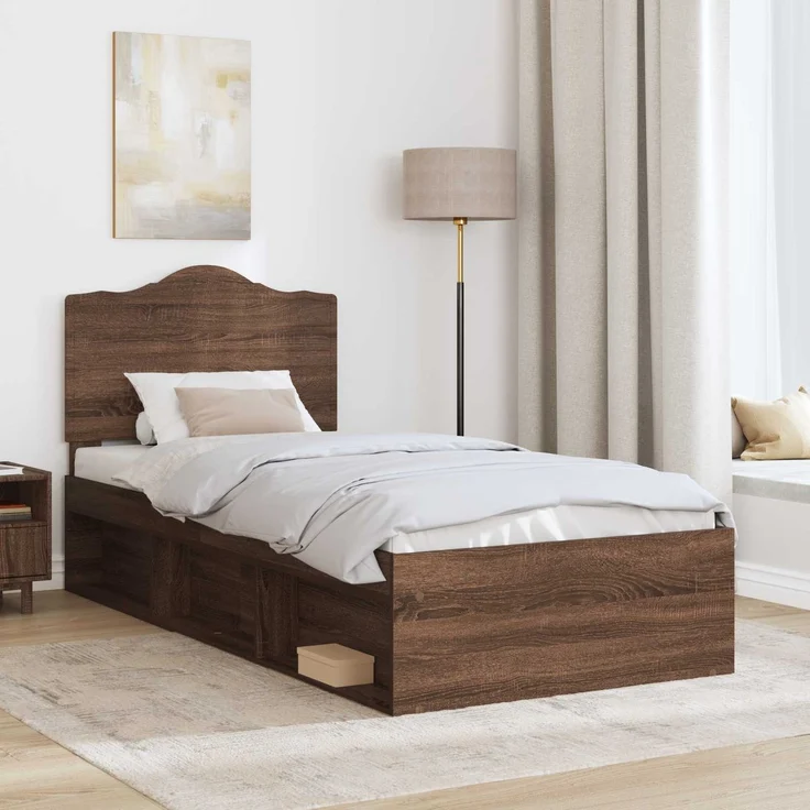 vidaXL Bettrahmen Braun Eichen-Optik 90 x 190 cm Massives Kiefernholz 3413368 – Bild 2