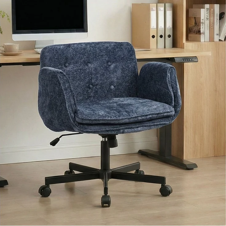 Leawin Drehstuhl Bürostuhl ergonomisch mit breitem Sitz & 5-fach Armlehnen, Schreibtischstuhl mit Chenille-Bezug, Rollen & 150 kg – Bild 5
