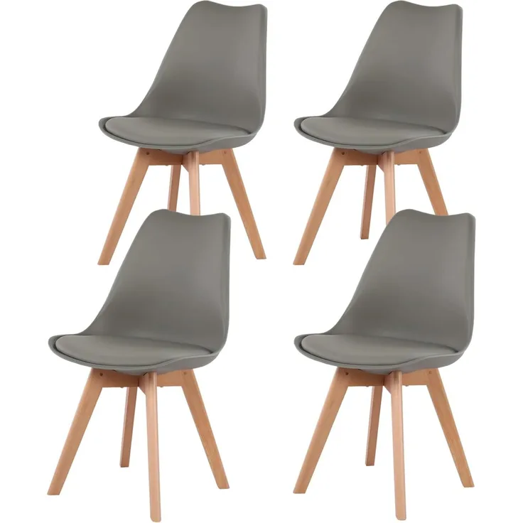 H. J WeDoo 4 x Wohnzimmerstuhl Esszimmerstuhl Bürostuhl mit Massivholz Buche Bein,Retro Design Gepolsterter Stuhl Küchenstuhl Holz, Grau