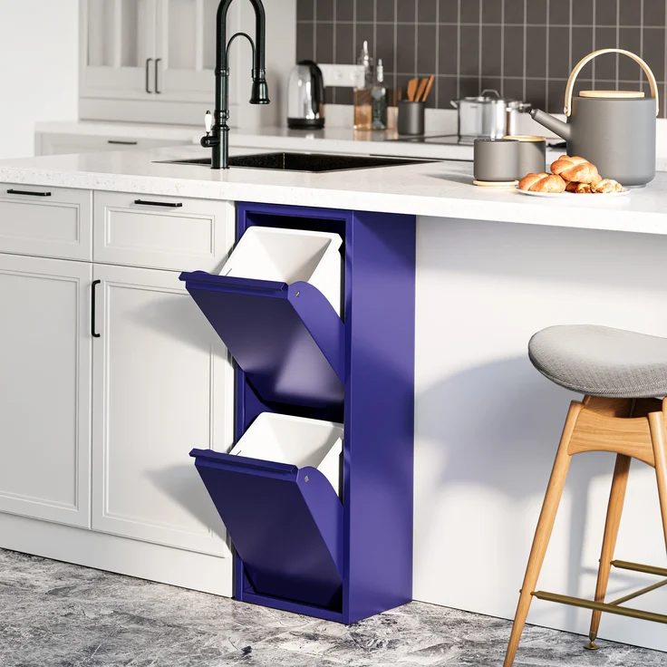 Mülltrennschrank Sollentuna Metall 2x14 L Nachtblau [en. casa] – Bild 1