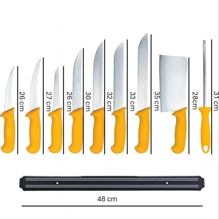 HOOZ Messer-Set Profi Fleischermesser 10-teilig mit Wetzstahl Ausbeinmesser Hackbeil (10-tlg), Magnetstreifen für ordentliche und griffbereite Aufbewahrung – Bild 2