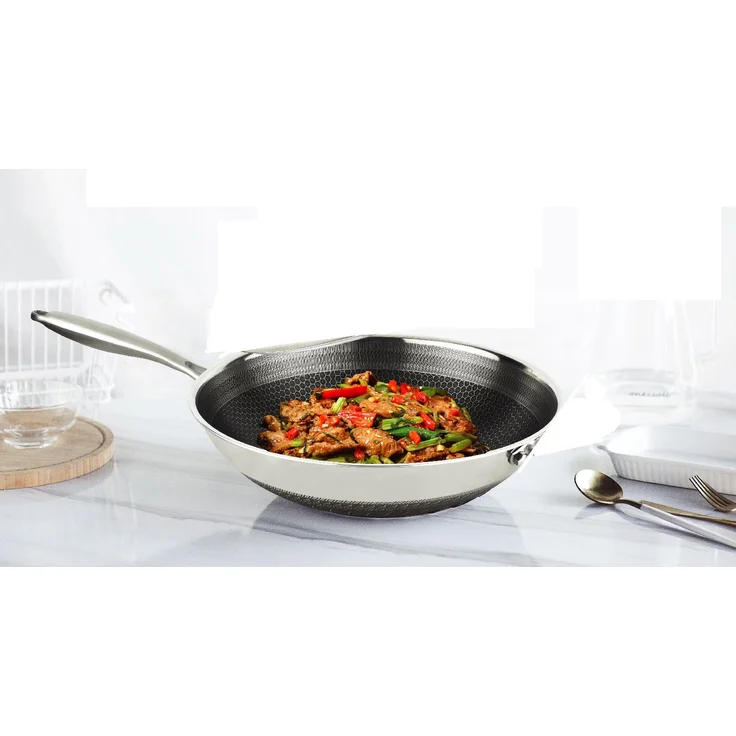 Wok Pfanne Edelstahl Wabenstruktur Ø32cm Induktion Anti Haft Kratzfest – Bild 2