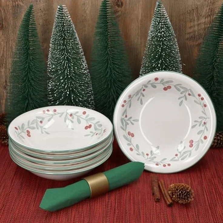 MamboCat Suppenteller 6 Suppenteller Holly tiefe Teller Pasta Salat Weihnachten Mistelzweige, Weihnachtsgeschirr, Winter, Weihnachtsset, Geschirr – Bild 3