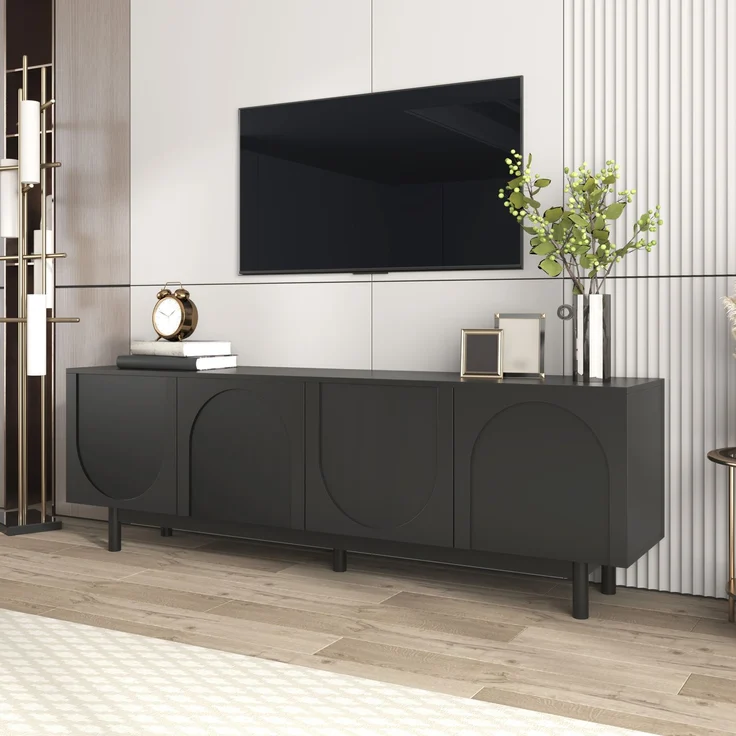TV-Schrank Schwarz 175 x 38 x 56 cm mit 4 Türen Push-to-Open Stauraum – Bild 6