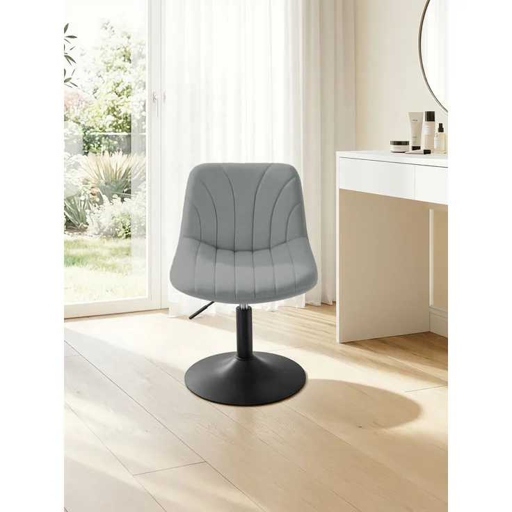 VASAGLE Schminkstuhl, Stizhocker, 65,5-77,5 cm höhenverstellbar, Barhocker, drehbar, Samt-Bezug, grau – Bild 5