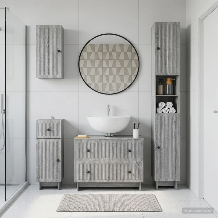 vidaXL 4-teiliges Badezimmer-Schrank-Set EDE Sonoma-Grau Holzwerkstoff 3417906